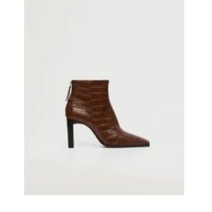 Mango brown faux croc leather heeled ankle boots